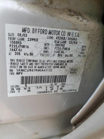 1FMCU94194KA43122 - 2004 FORD ESCAPE LIMITED SILVER photo 13