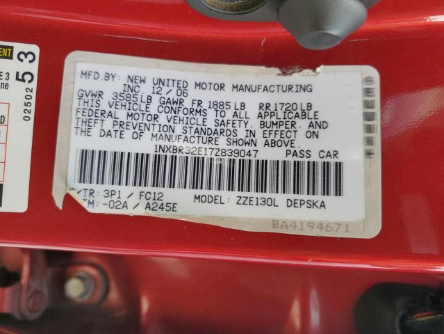 1NXBR32E17Z839047 - 2007 TOYOTA COROLLA CE RED photo 13