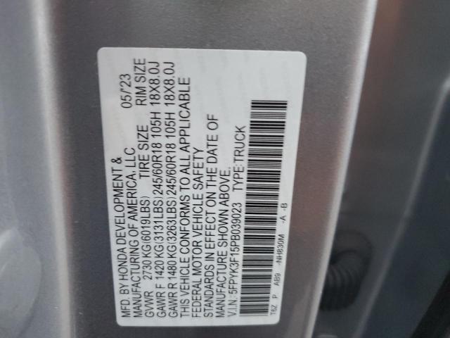 5FPYK3F15PB039023 - 2023 HONDA RIDGELINE SPORT GRAY photo 13