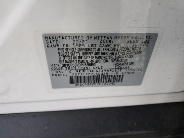 3N1CP5BV0PL525090 - 2023 NISSAN KICKS S WHITE photo 12