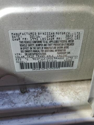 3N1AB7AP9GY242999 - 2016 NISSAN SENTRA S SILVER photo 12