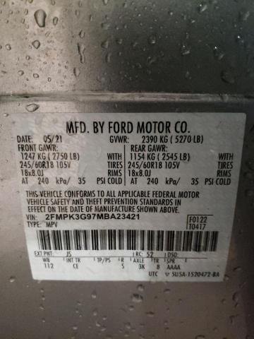 2FMPK3G97MBA23421 - 2021 FORD EDGE SE SILVER photo 13