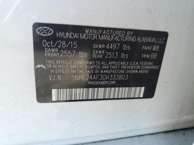 5NPE24AF3GH333803 - 2016 HYUNDAI SONATA SE WHITE photo 12