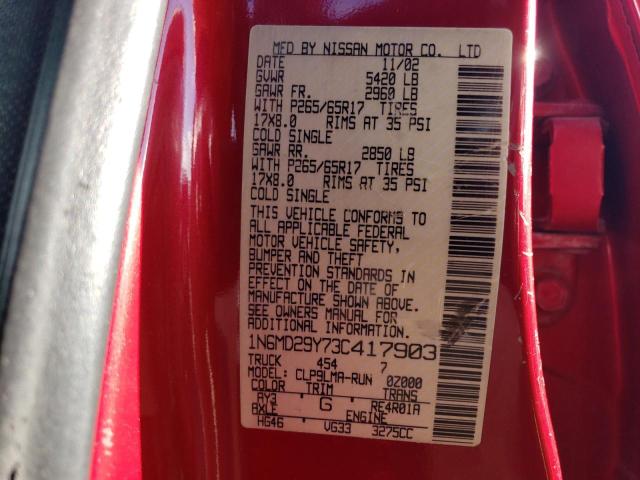 1N6MD29Y73C417903 - 2003 NISSAN FRONTIER CREW CAB SC RED photo 12