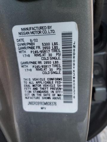 JN8DR09YX3W808376 - 2003 NISSAN PATHFINDER LE GRAY photo 13