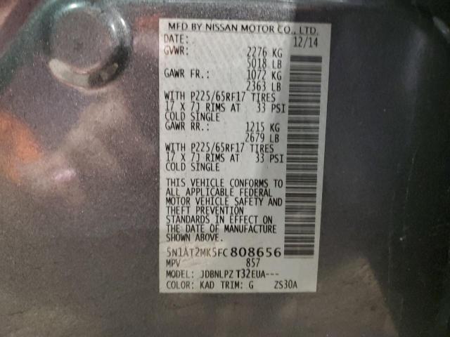 5N1AT2MK5FC808656 - 2015 NISSAN ROGUE S GRAY photo 12