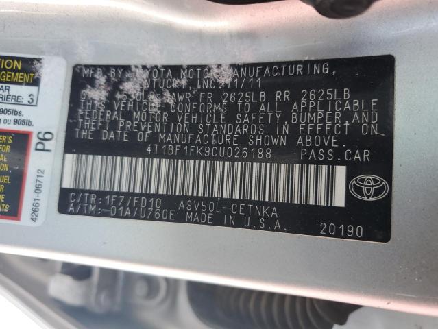 4T1BF1FK9CU026188 - 2012 TOYOTA CAMRY BASE SILVER photo 13