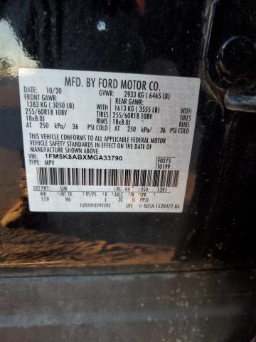 1FM5K8ABXMGA33790 - 2021 FORD EXPLORER POLICE INTERCEPTOR BLACK photo 12