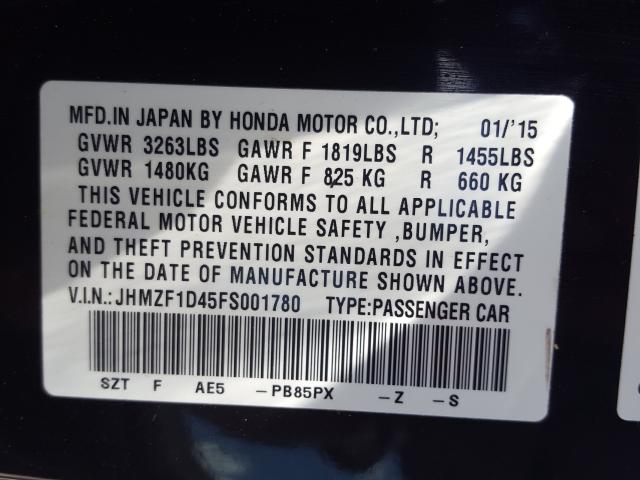 JHMZF1D45FS001780 - 2015 HONDA CR-Z  photo 10