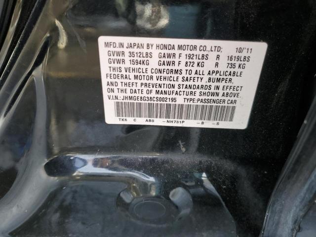 JHMGE8G38CS002195 - 2012 HONDA FIT BLACK photo 12