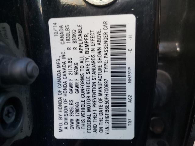 2HGFB6E50FH700697 - 2015 HONDA CIVIC SI BLACK photo 12