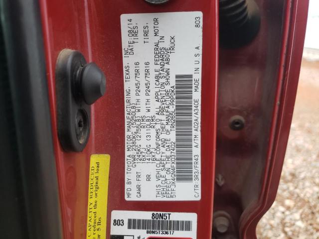 5TFJX4GN4FX037402 - 2015 TOYOTA TACOMA DOUBLE CAB PRERUNNER RED photo 13