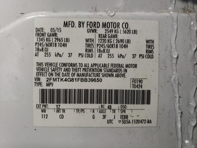 2FMTK4G81FBB39650 - 2015 FORD EDGE SE WHITE photo 13