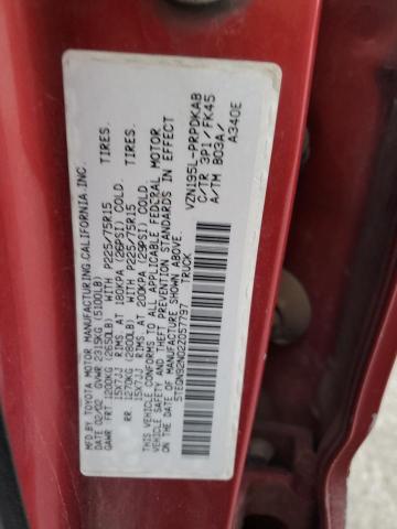 5TEGN92N02Z057797 - 2002 TOYOTA TACOMA DOUBLE CAB PRERUNNER BURGUNDY photo 12
