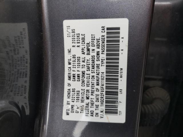 1HGCR2F85FA116214 - 2015 HONDA ACCORD EXL GRAY photo 12