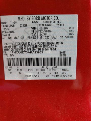 1FMCU0D73AKA93963 - 2010 FORD ESCAPE XLT MAROON photo 12