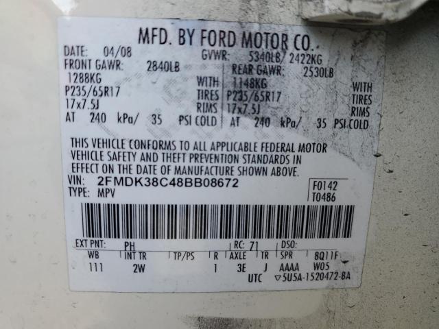 2FMDK38C48BB08672 - 2008 FORD EDGE SEL WHITE photo 13