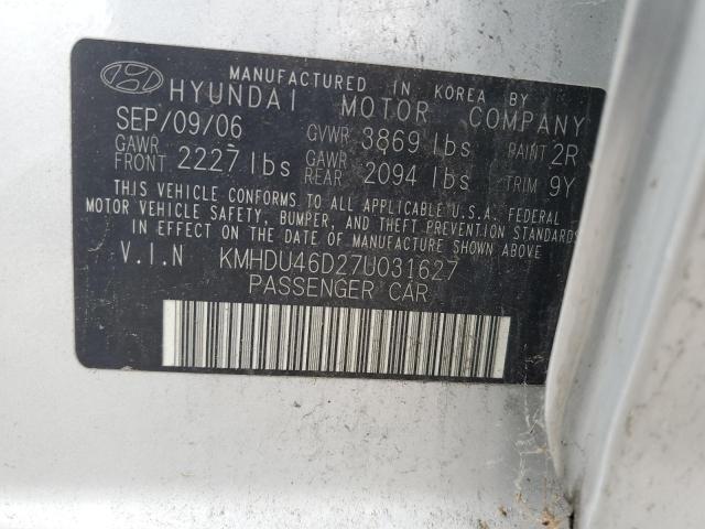 KMHDU46D27U031627 - 2007 HYUNDAI ELANTRA GLS SILVER photo 12