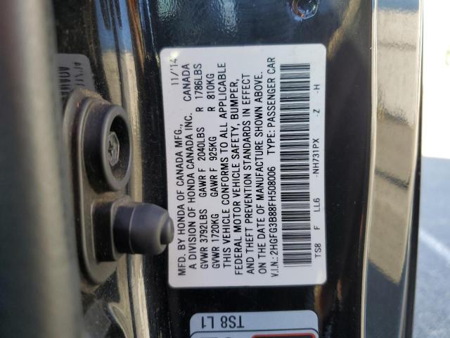 2HGFG3B88FH508006 - 2015 HONDA CIVIC EX BLACK photo 12