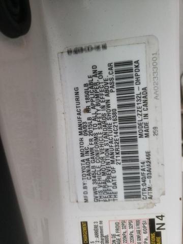 2T1KR32E14C216380 - 2004 TOYOTA COROLLA MA XR WHITE photo 12