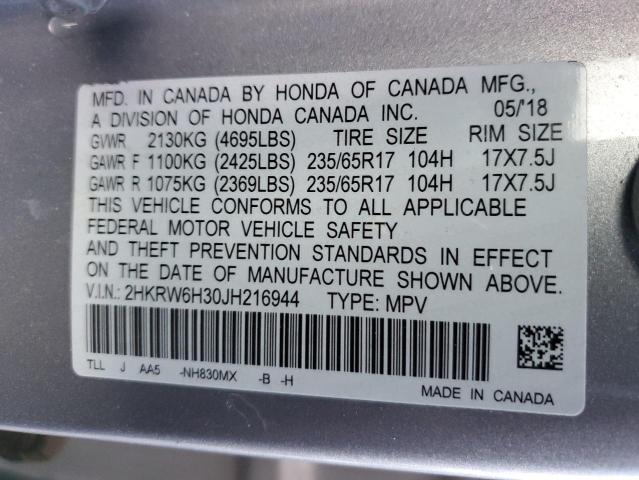 2HKRW6H30JH216944 - 2018 HONDA CR-V LX SILVER photo 14