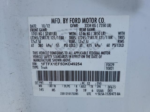 1FTFX1EF5DKD49254 - 2013 FORD F150 SUPER CAB WHITE photo 13