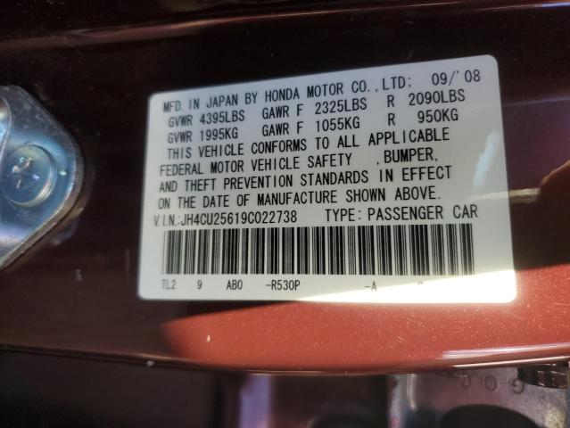 JH4CU25619C022738 - 2009 ACURA TSX BURGUNDY photo 12