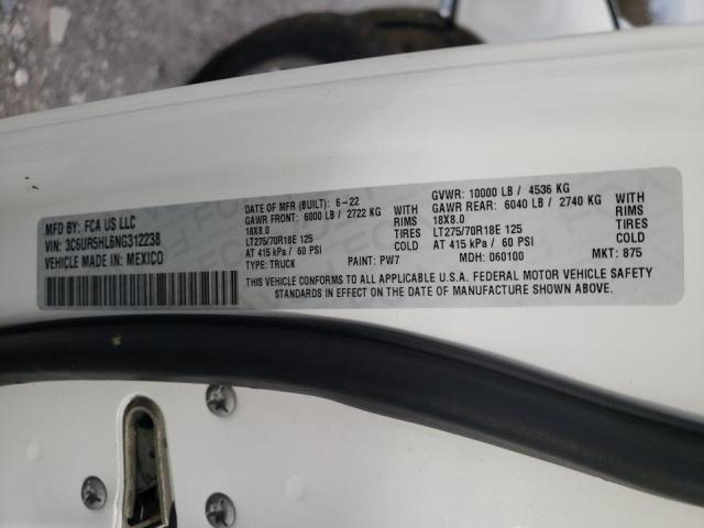 3C6UR5HL6NG312238 - 2022 RAM 2500 TRADESMAN თეთრი ფოტო 12