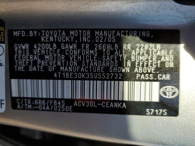 4T1BE30K35U552732 - 2005 TOYOTA CAMRY LE TAN photo 12