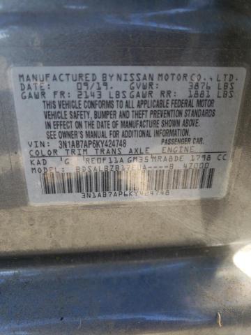 3N1AB7AP6KY424748 - 2019 NISSAN SENTRA S CHARCOAL photo 12