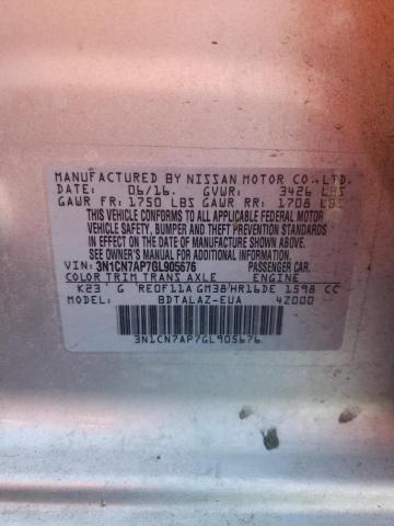 3N1CN7AP7GL905676 - 2016 NISSAN VERSA S SILVER photo 12