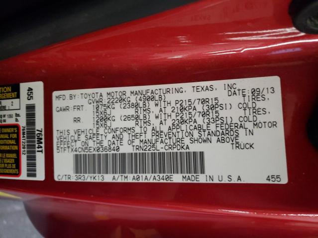 5TFTX4CN5EX036840 - 2014 TOYOTA TACOMA ACCESS CAB RED photo 12