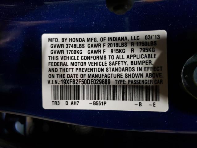 19XFB2F50DE029689 - 2013 HONDA CIVIC LX BLUE photo 12