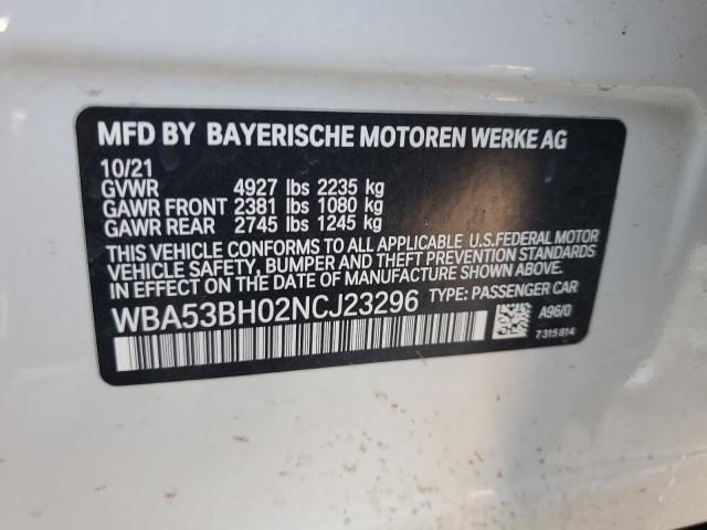 WBA53BH02NCJ23296 - 2022 BMW 530 I WHITE photo 13