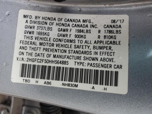 2HGFC2F50HH564885 - 2017 HONDA CIVIC LX SILVER photo 12