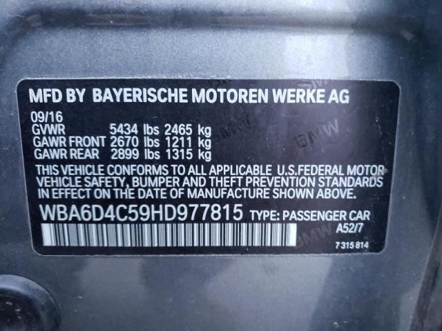 WBA6D4C59HD977815 - 2017 BMW 650 I GRAN COUPE GRAY photo 12