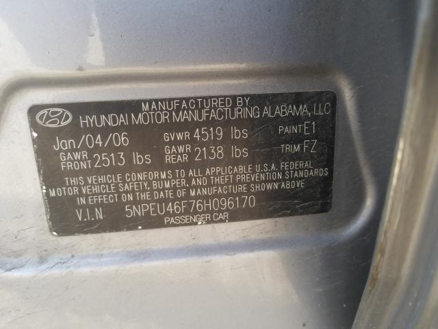 5NPEU46F76H096170 - 2006 HYUNDAI SONATA GLS  photo 10