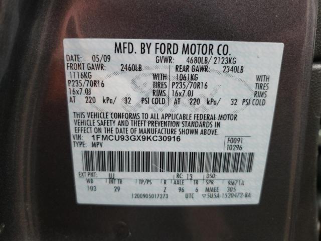 1FMCU93GX9KC30916 - 2009 FORD ESCAPE XLT GRAY photo 13