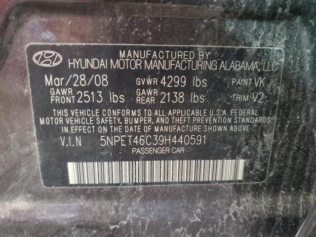 5NPET46C39H440591 - 2009 HYUNDAI SONATA GLS GRAY photo 12