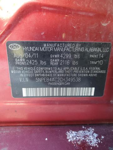 5NPEB4AC2CH349538 - 2012 HYUNDAI SONATA GLS RED photo 12