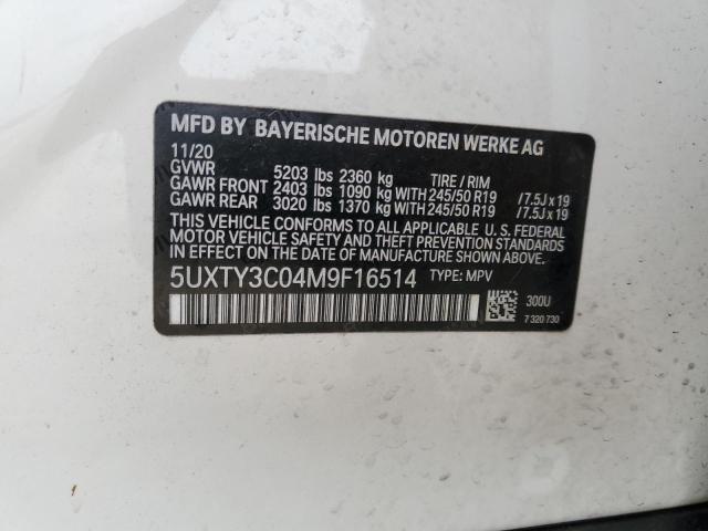 5UXTY3C04M9F16514 - 2021 BMW X3 SDRIVE30I WHITE photo 13