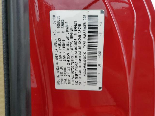 1HGCS22899A000027 - 2009 HONDA ACCORD EXL RED photo 12