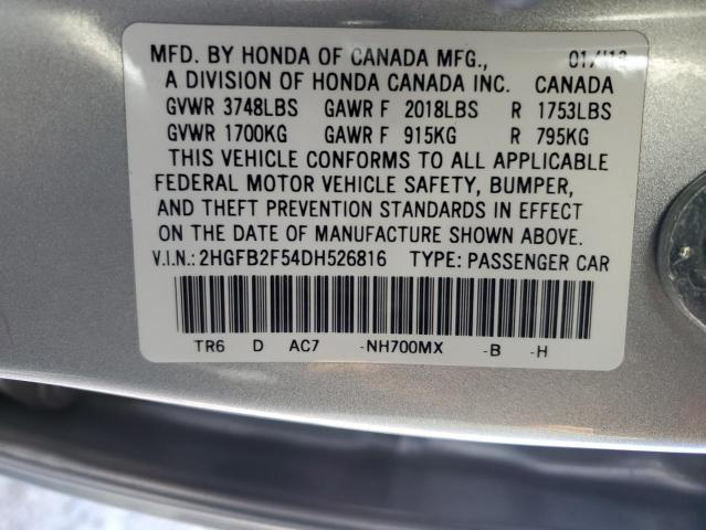 2HGFB2F54DH526816 - 2013 HONDA CIVIC LX SILVER photo 12