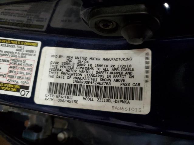 1NXBR30E45Z462763 - 2005 TOYOTA COROLLA CE BLUE photo 12