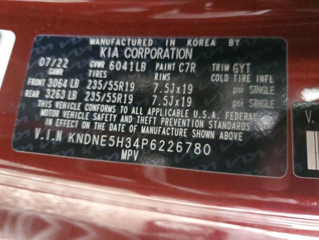 KNDNE5H34P6226780 - 2023 KIA CARNIVAL SX RED photo 13