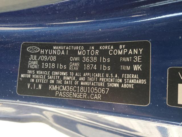 KMHCM36C18U105067 - 2008 HYUNDAI ACCENT GS BLUE photo 12