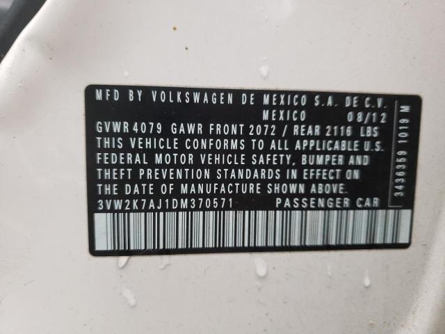3VW2K7AJ1DM370571 - 2013 VOLKSWAGEN JETTA BASE WHITE photo 12