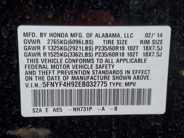 5FNYF4H92EB032775 - 2014 HONDA PILOT TOURING BLACK photo 13