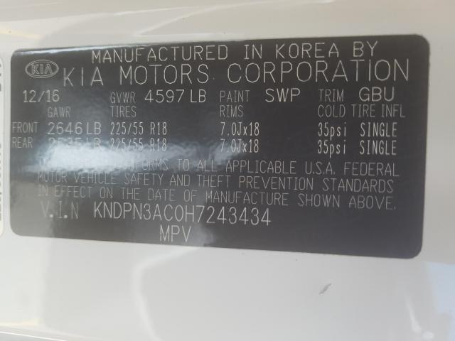 KNDPN3AC0H7243434 - 2017 KIA SPORTAGE EX  photo 10