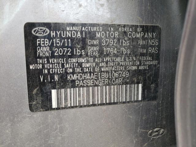 KMHDH4AE1BU106749 - 2011 HYUNDAI ELANTRA GLS GRAY photo 13